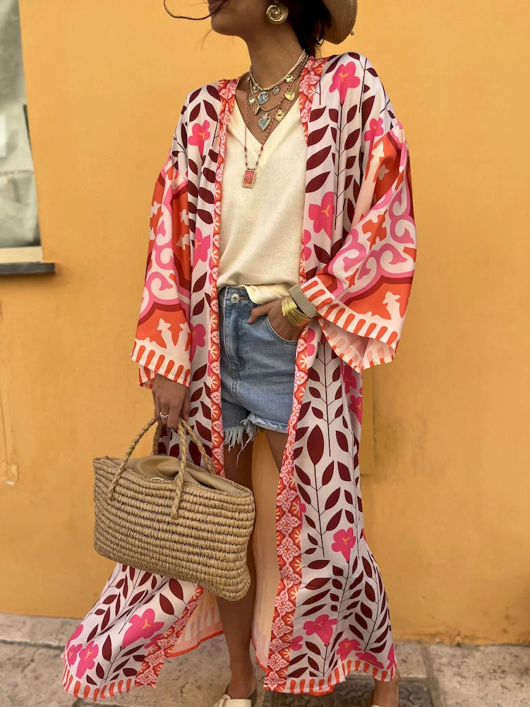 Stunning Floral Print Oversized Cardigan Top