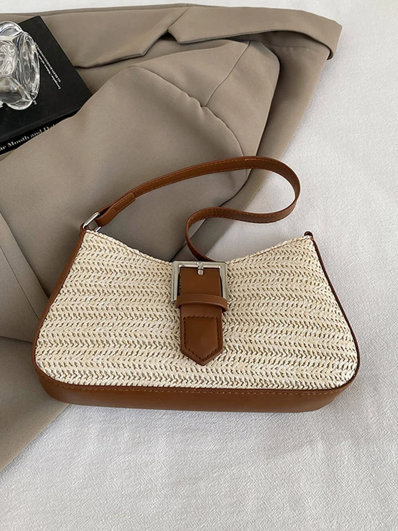 Fashionable Woven Straw Holiday Crossbody Underarm Bag
