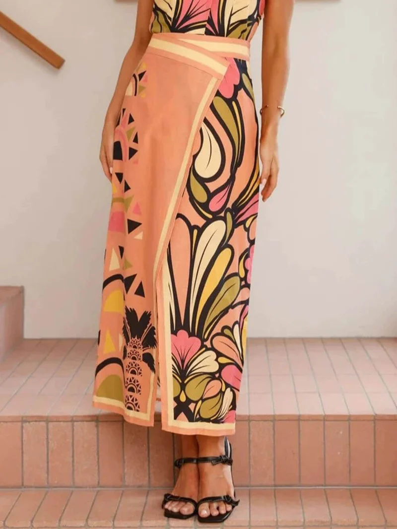 Unique Floral Print Hip-Hugging Cardigan Skirt