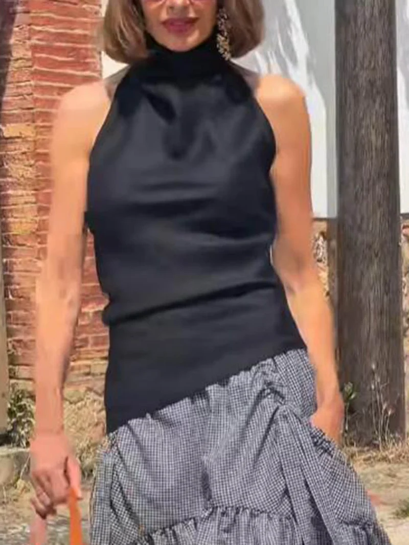 Classic Halter Neck Tie Hollow Vest Top