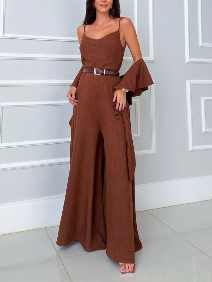 Unique Ruffled Suspender Sleeveless Jumpsuit