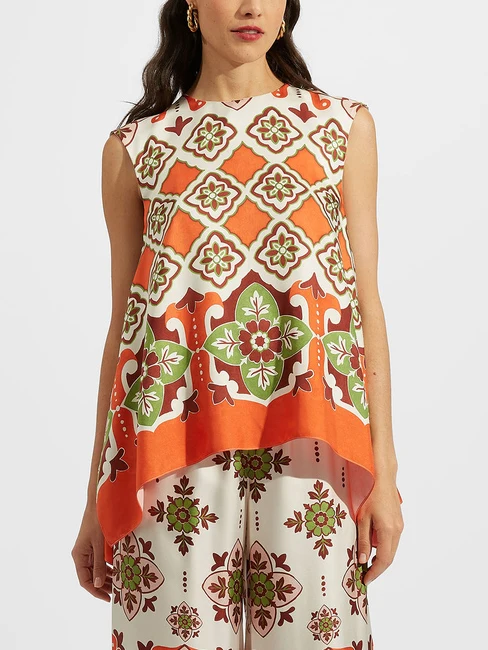 Retro Ethnic Floral Print Tank Top