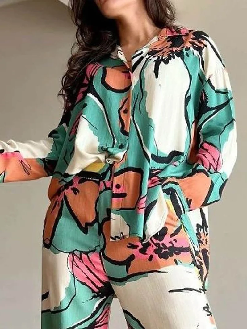 Unique Graffiti Print Casual Long Sleeve Shirt