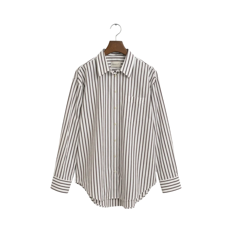 Relaxed Classic Poplin Striped Shirt - 202 Deep Brown