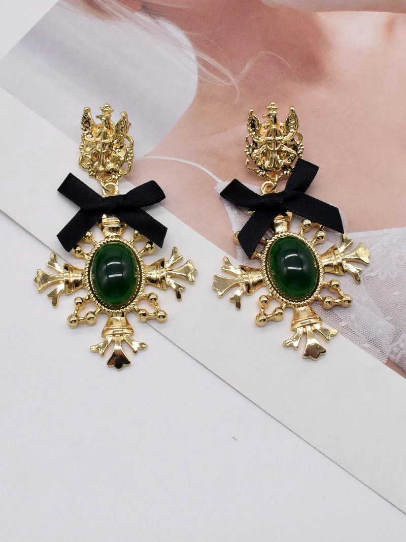 Vintage Baroque Bow Cross Earrings