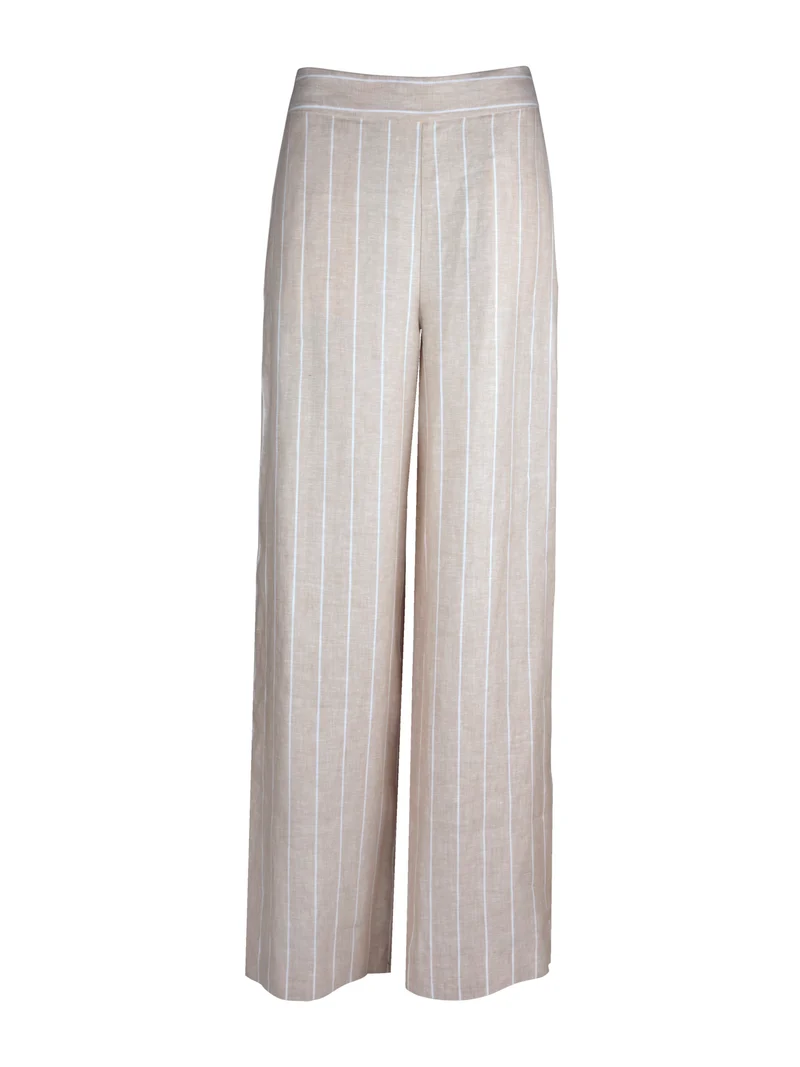 Beige Eve Randiga Linnebyxor
