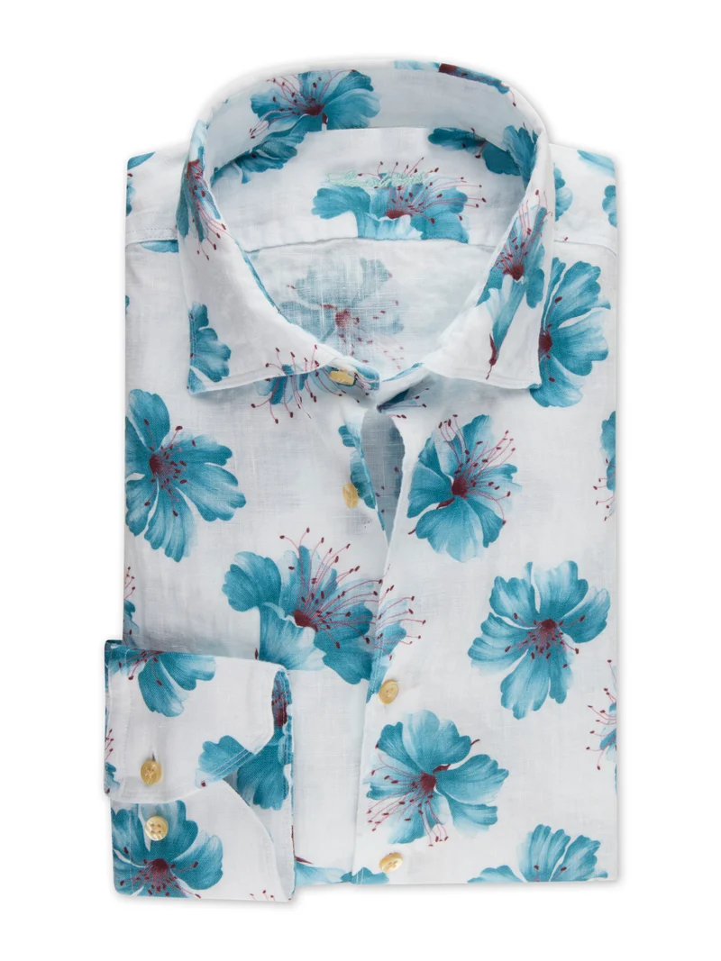 Blå FB Blommig Linneskjorta