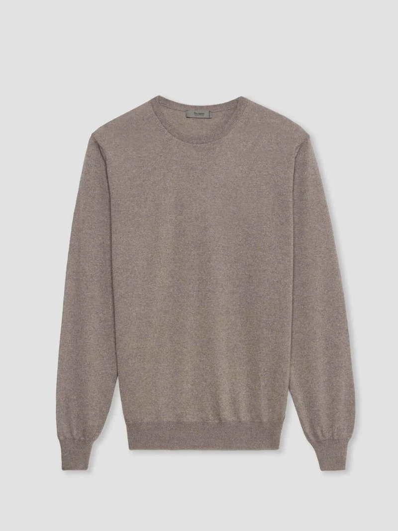 Taupe Crew Neck Tröja i Merinoull