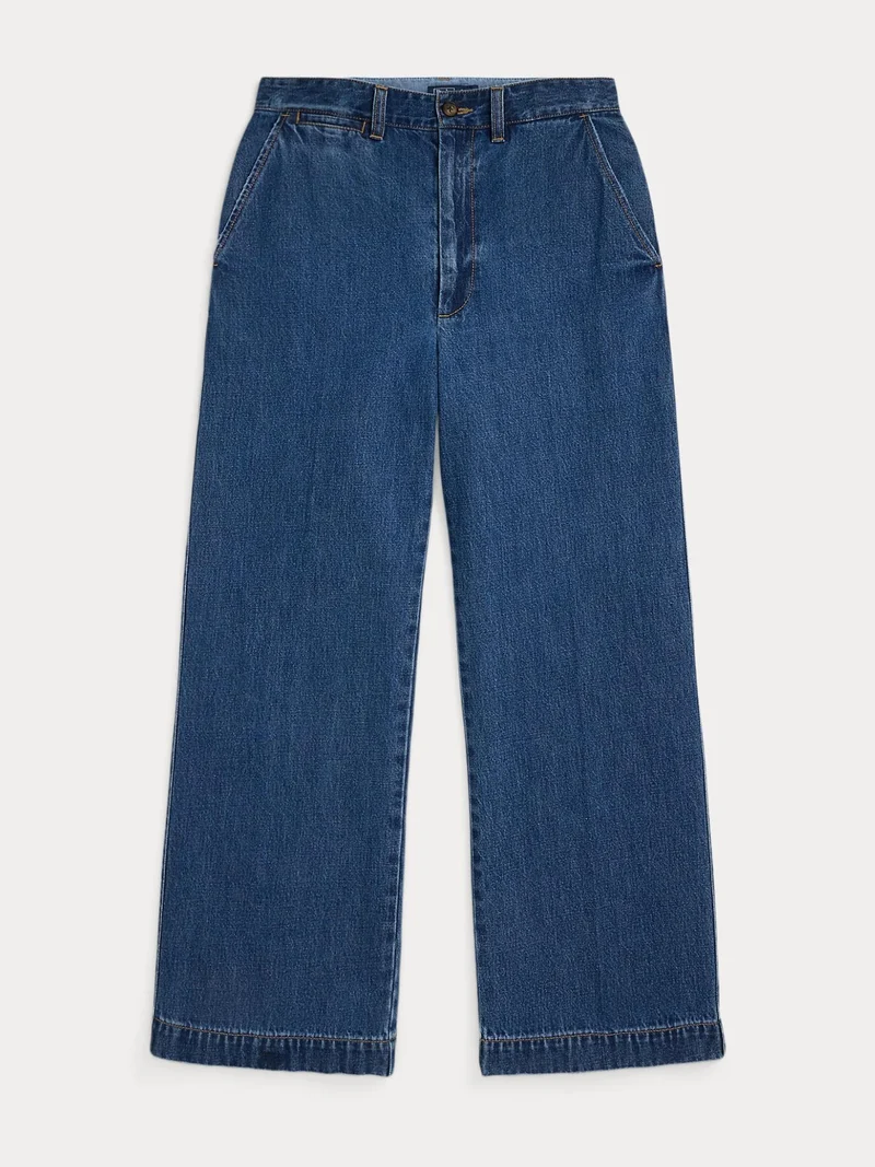 Blå Wide Leg Cropped Jeans