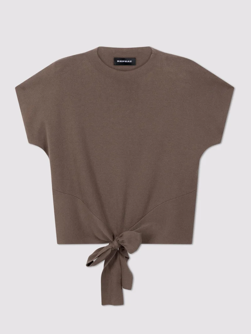 Brun Stickad Tie-front Bomullströja