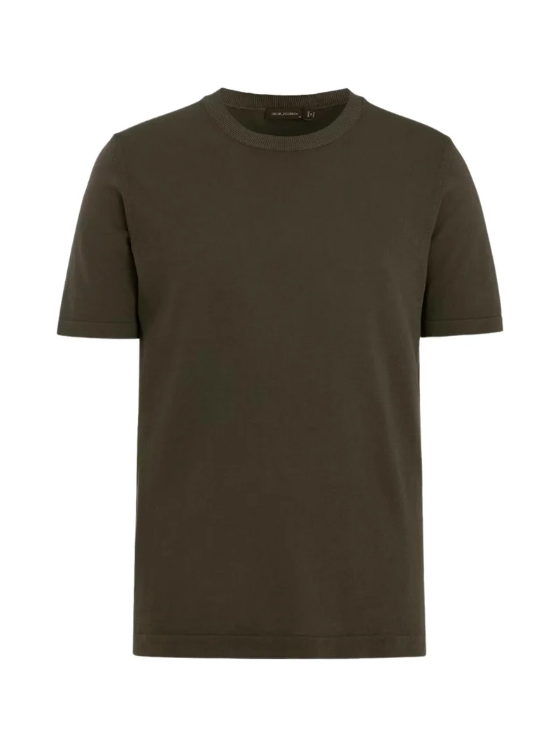 Mörkgrön Finstickad T-shirt i Bomull