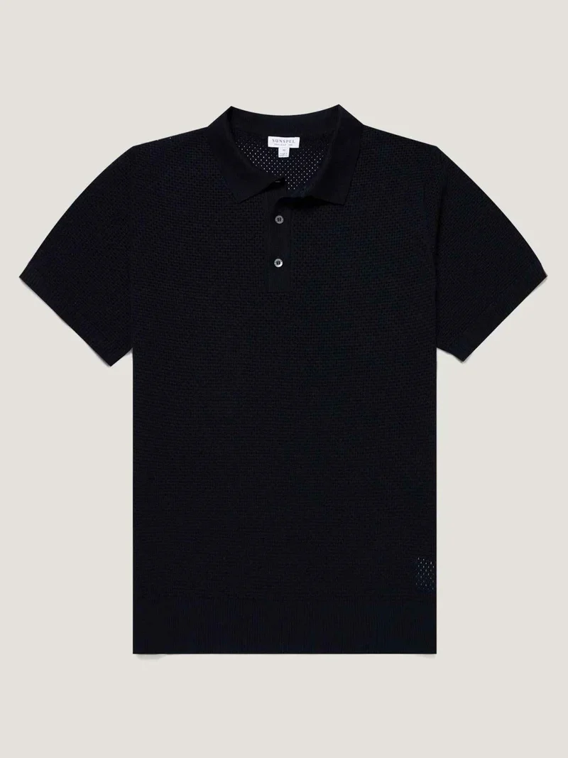 Navy Heavy Cotton Mesh Piké