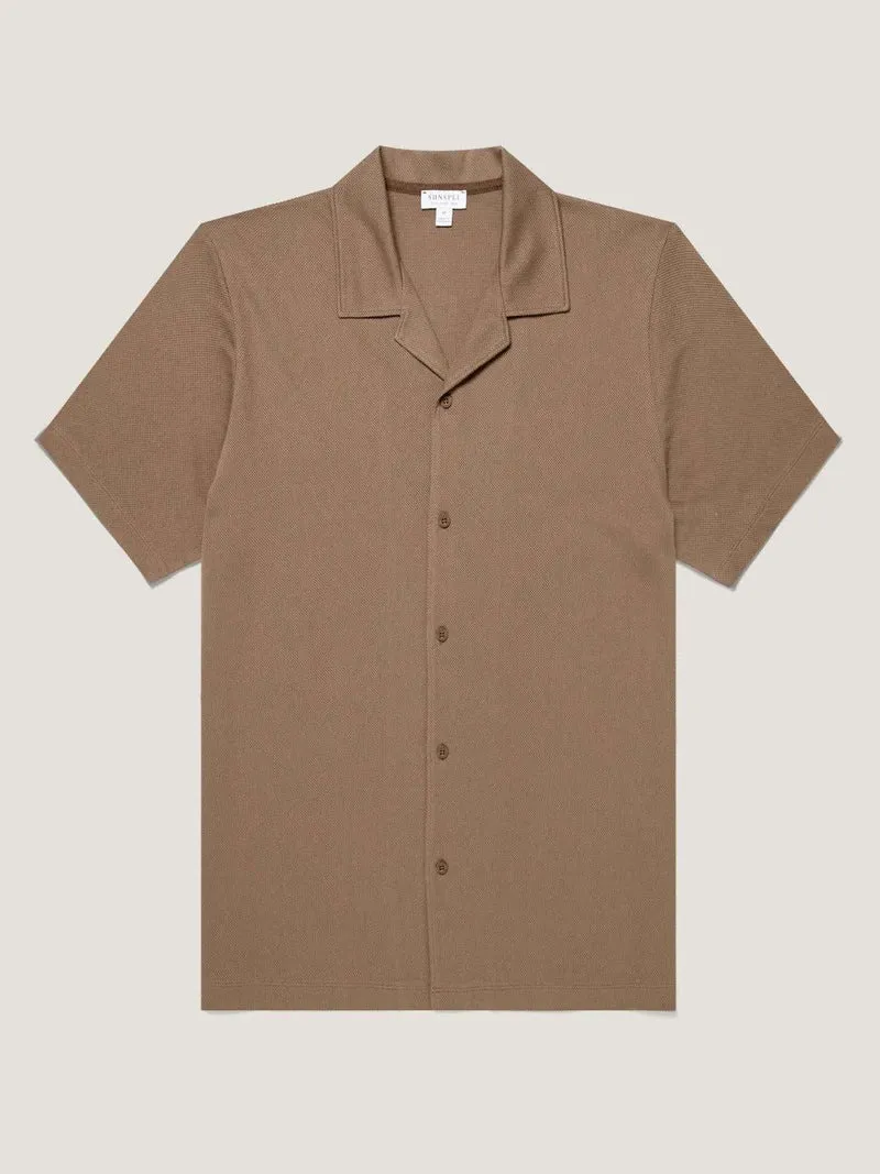 Brun Riviera Camp Collar Pikéskjorta