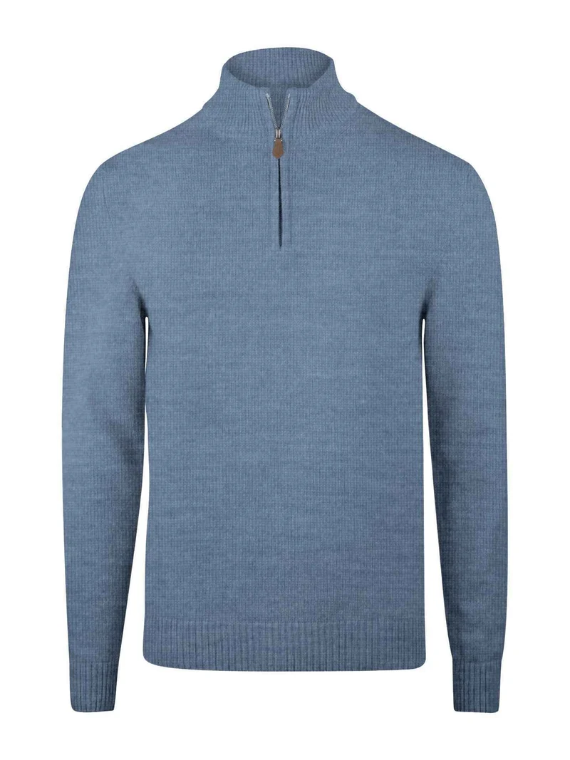 Ljusblå Half Zip i Borstad Merinoull
