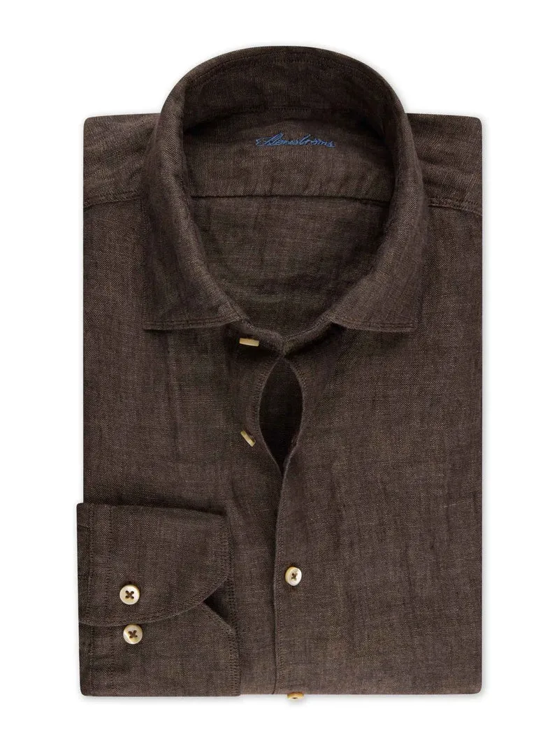 Mörkbrun Regular Fit Linneskjorta