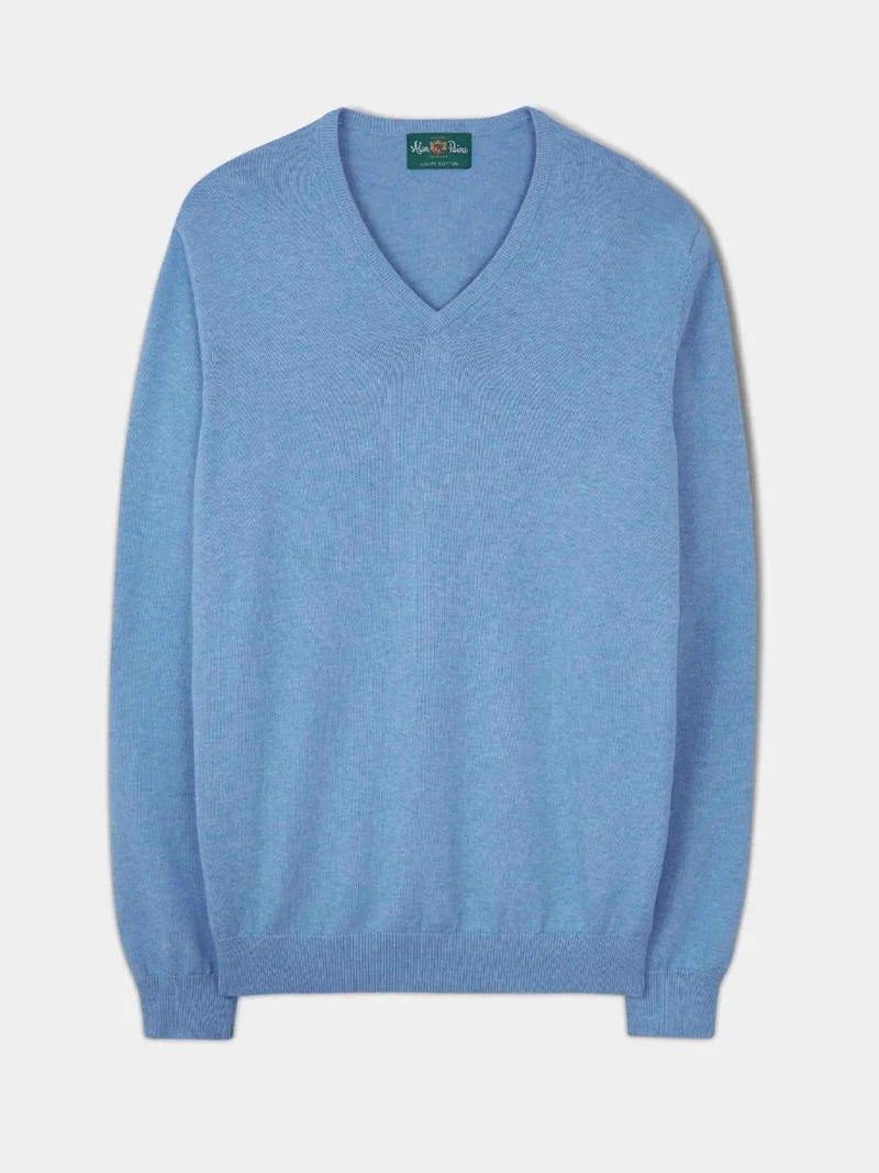 Ljusblå V-hals Cotton Cashmere Tröja