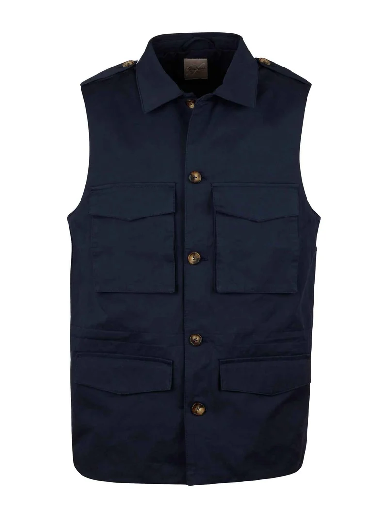 Navy Cotton Twill Väst