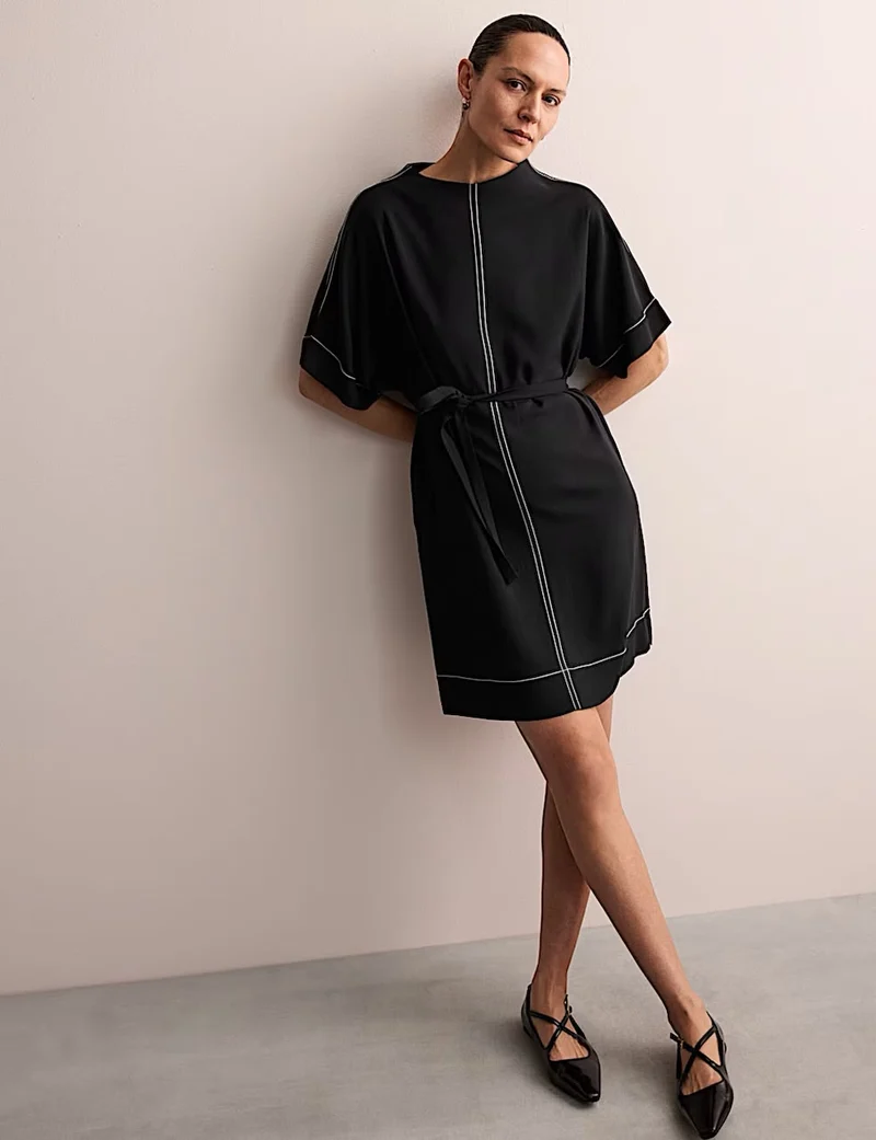 Crepe Tie Waist Mini Shift Dress