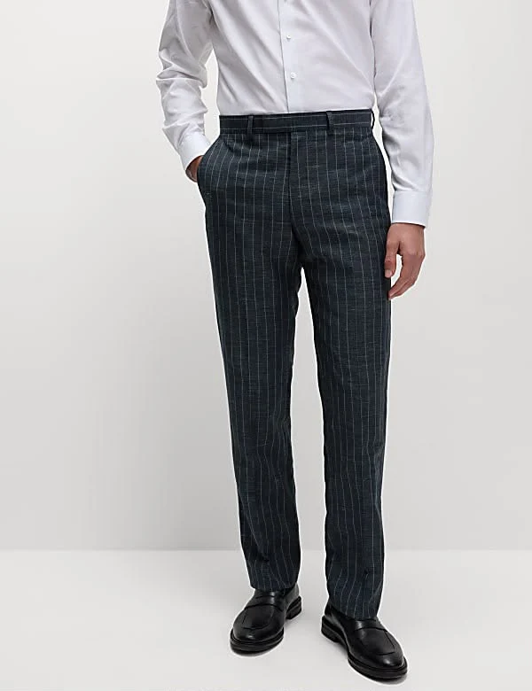 Regular Fit Wool Linen Blend Pinstripe Sult Trouser