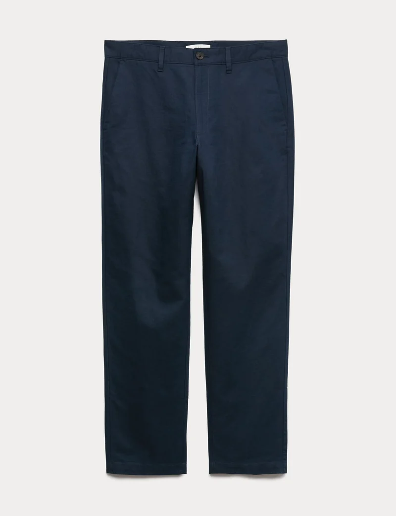 M&S Regular Fit Linen Blend Chinos- Navy