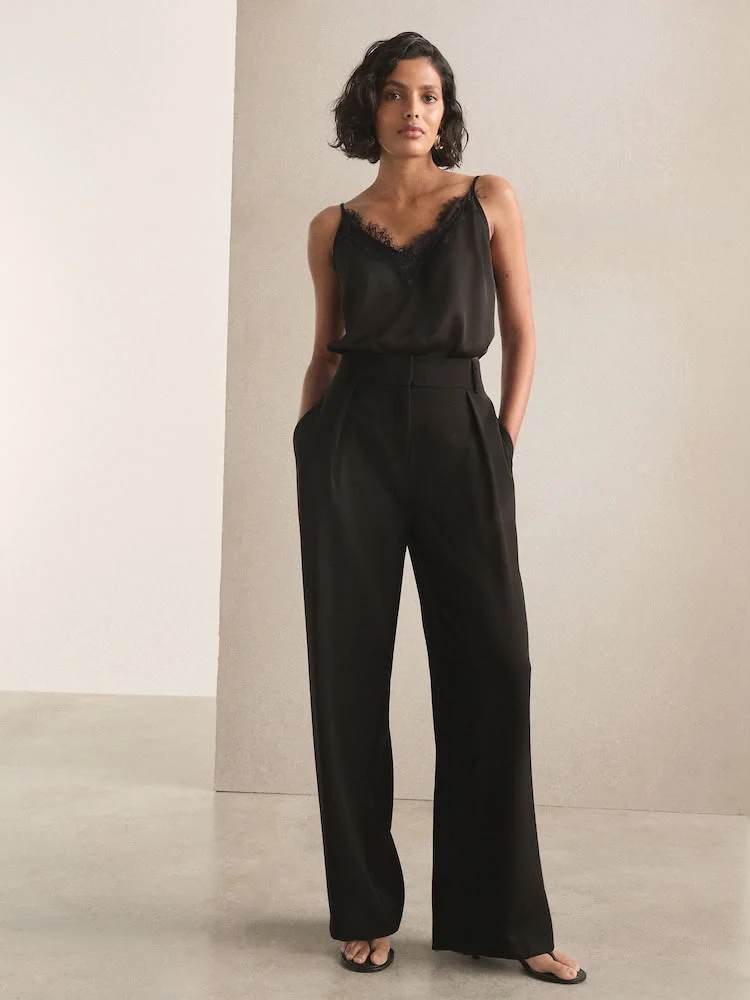 Black Elastic Back Wide Leg Trouser