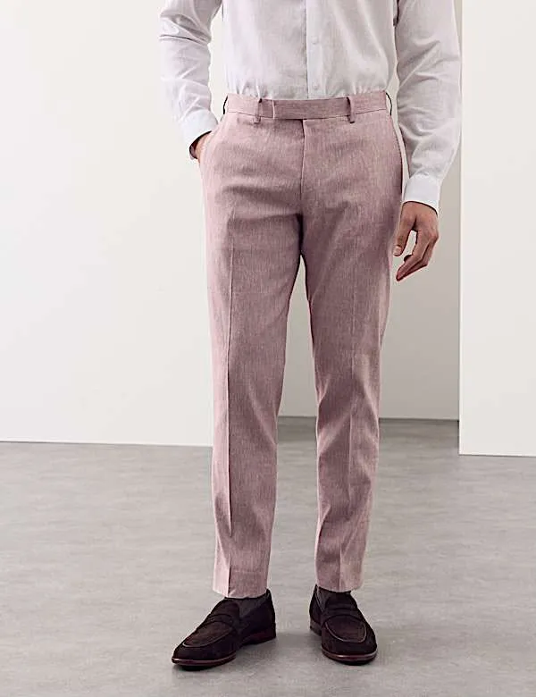 Tailored Fit Italian Performance Linen Blend Trousers - Dusty Rose