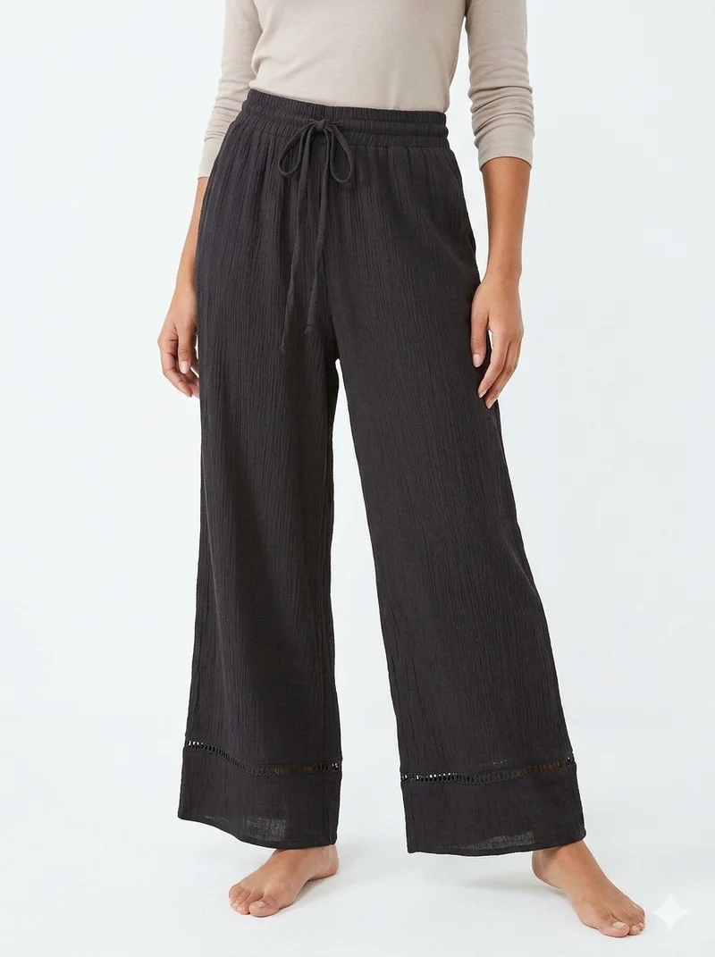 Wide Leg Gauze Beach / Lounge Pant In Black