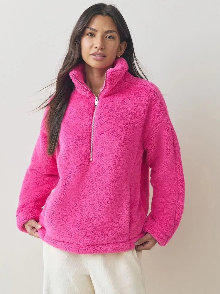 Bright Pink Borg Half Zip Fieece