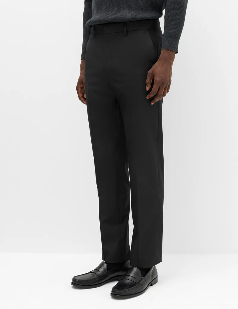 Regular Fit Flat Front Trousers - Black