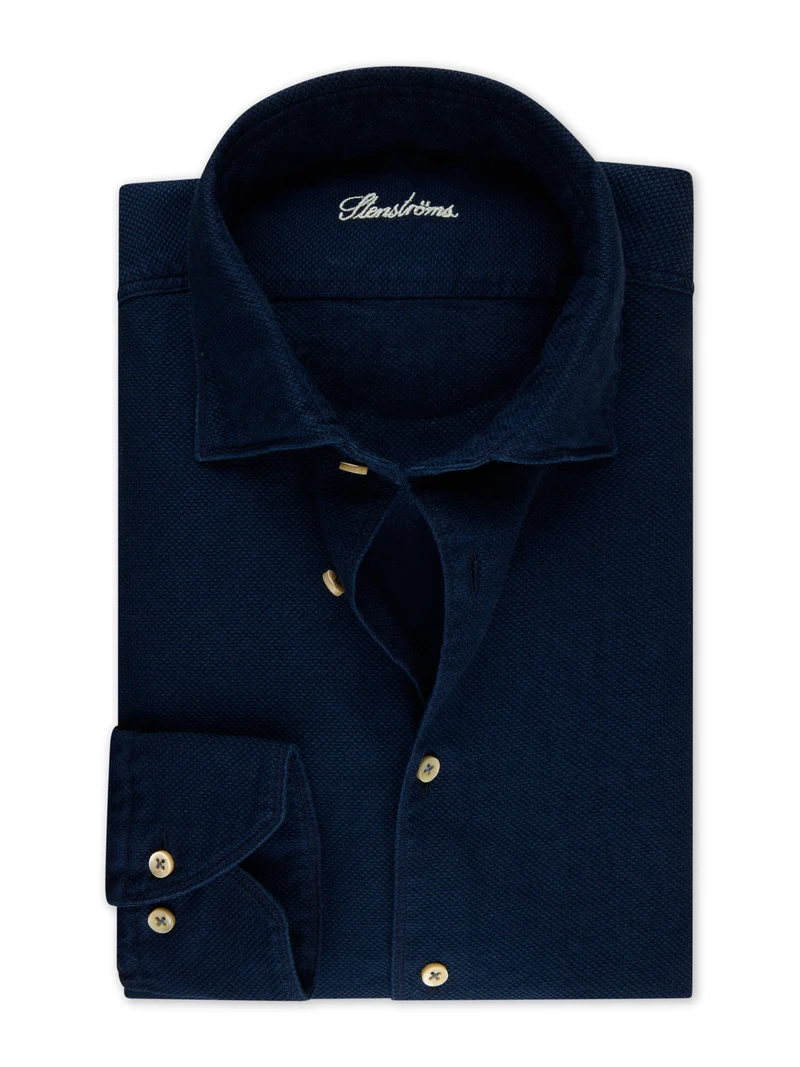 Mörkblå Regular Strukturerad Denimskjorta