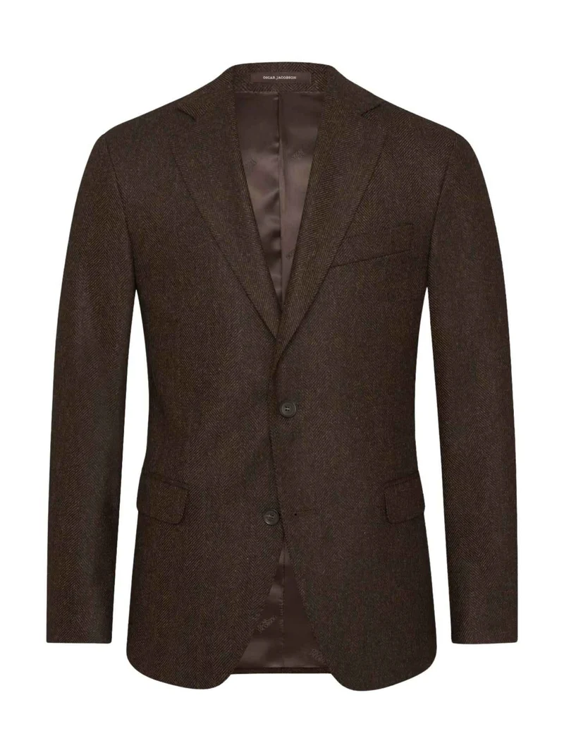 Brun Blazer i Ull med Fiskbensmönster