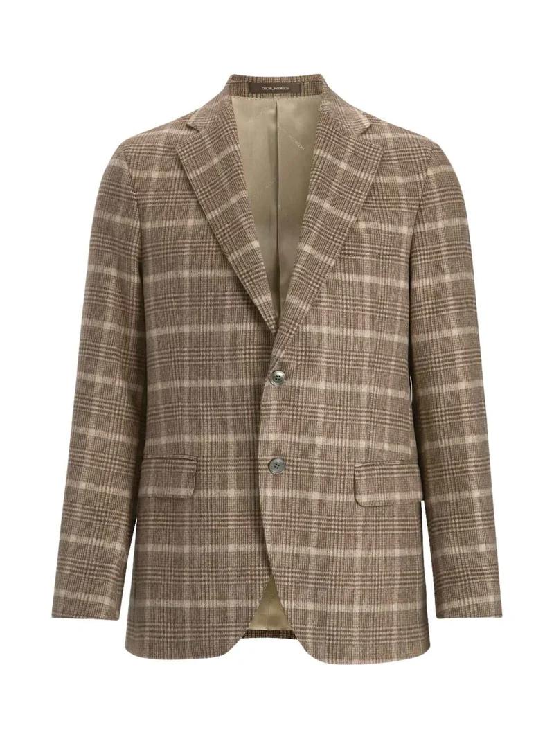 Brun Rutig Blazer med Mikrostruktur