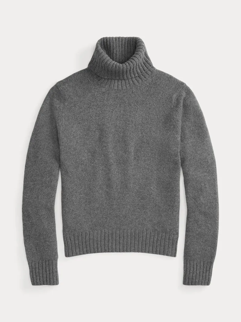 Grå Oversize Stickad Polotröja i Ull