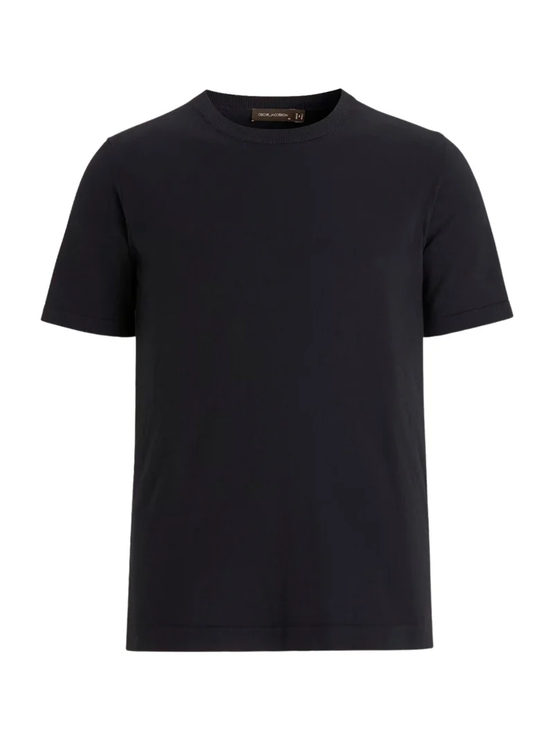 Marinblå Finstickad T-shirt i Bomull