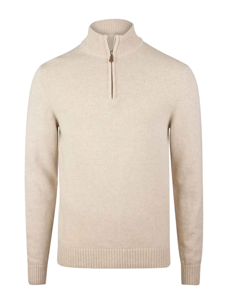 Ljusbegie Half Zip i Borstad Merinoull