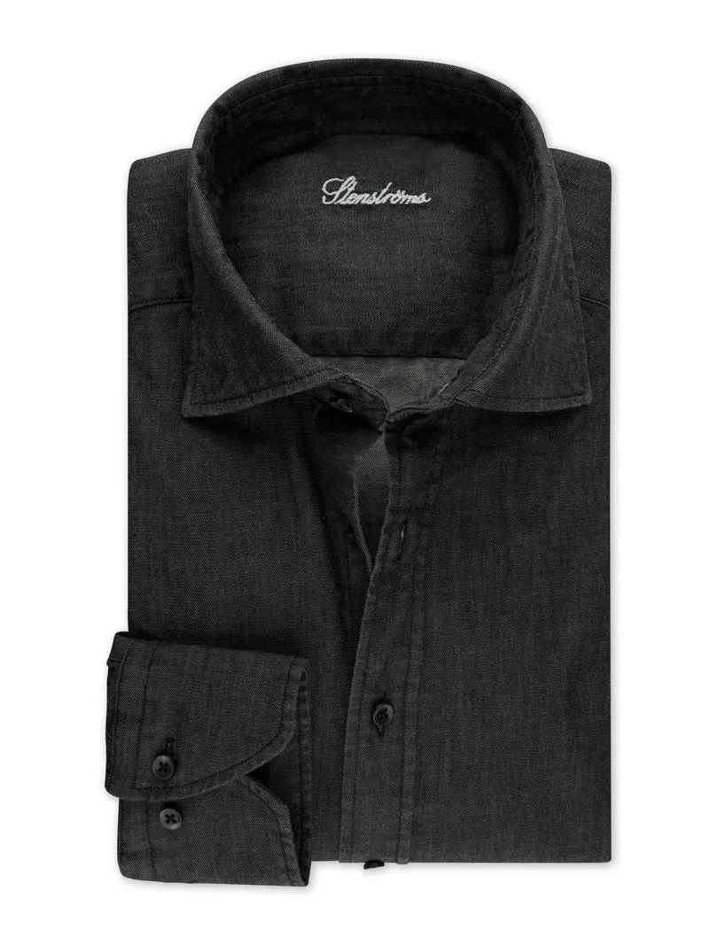 Svart Regular Casual Denimskjorta