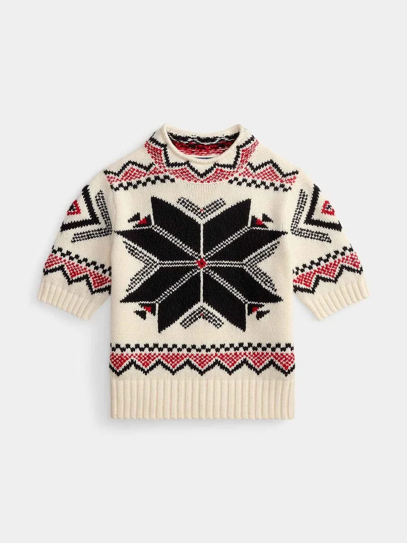 Stickad Snowflake Mockneck Tröja