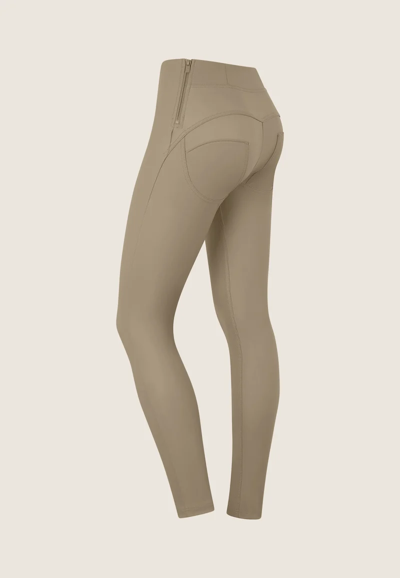 WR.UP Push-Up High Waist Skinny Vegan Leather Pant With Crossed Waist Band - Irish Cream Beige