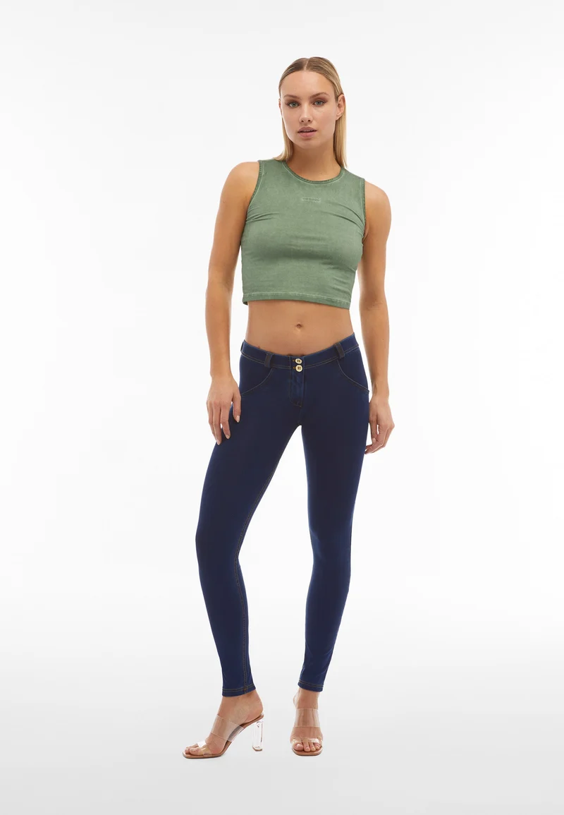 WR.UP Push-Up Low Waist Skinny Denim Jeans - Denim Dark Blue - Yellow Seam