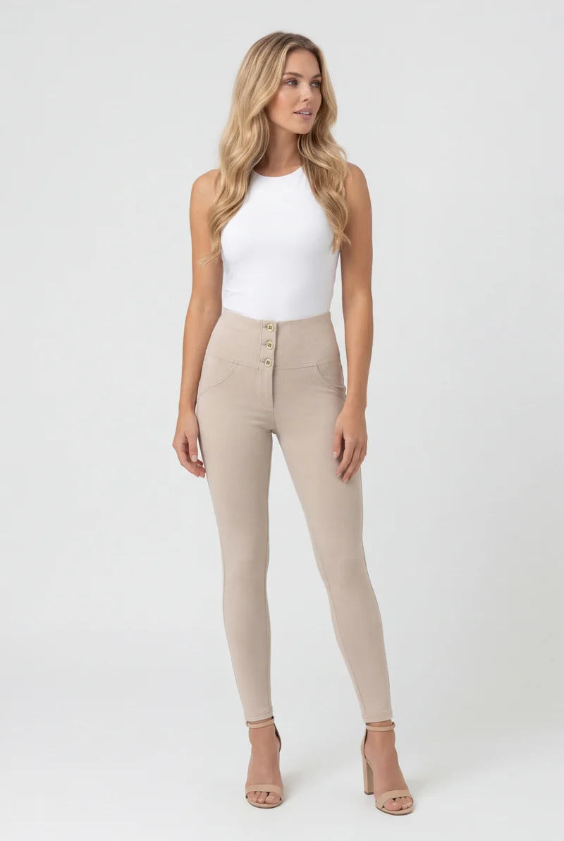 WR.UP Push-Up Button High Waist Skinny Pants - Moonbeam Beige