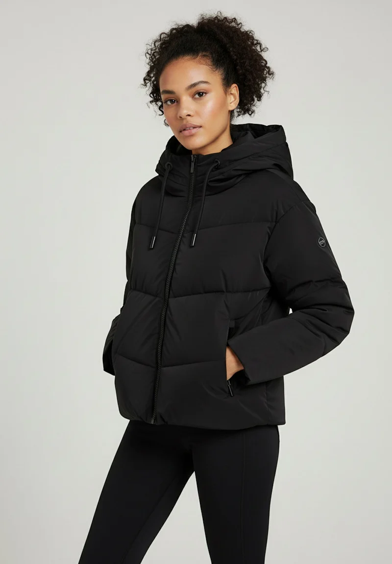 Women's cropped down jacket with turtleneck and adjustable drawstring