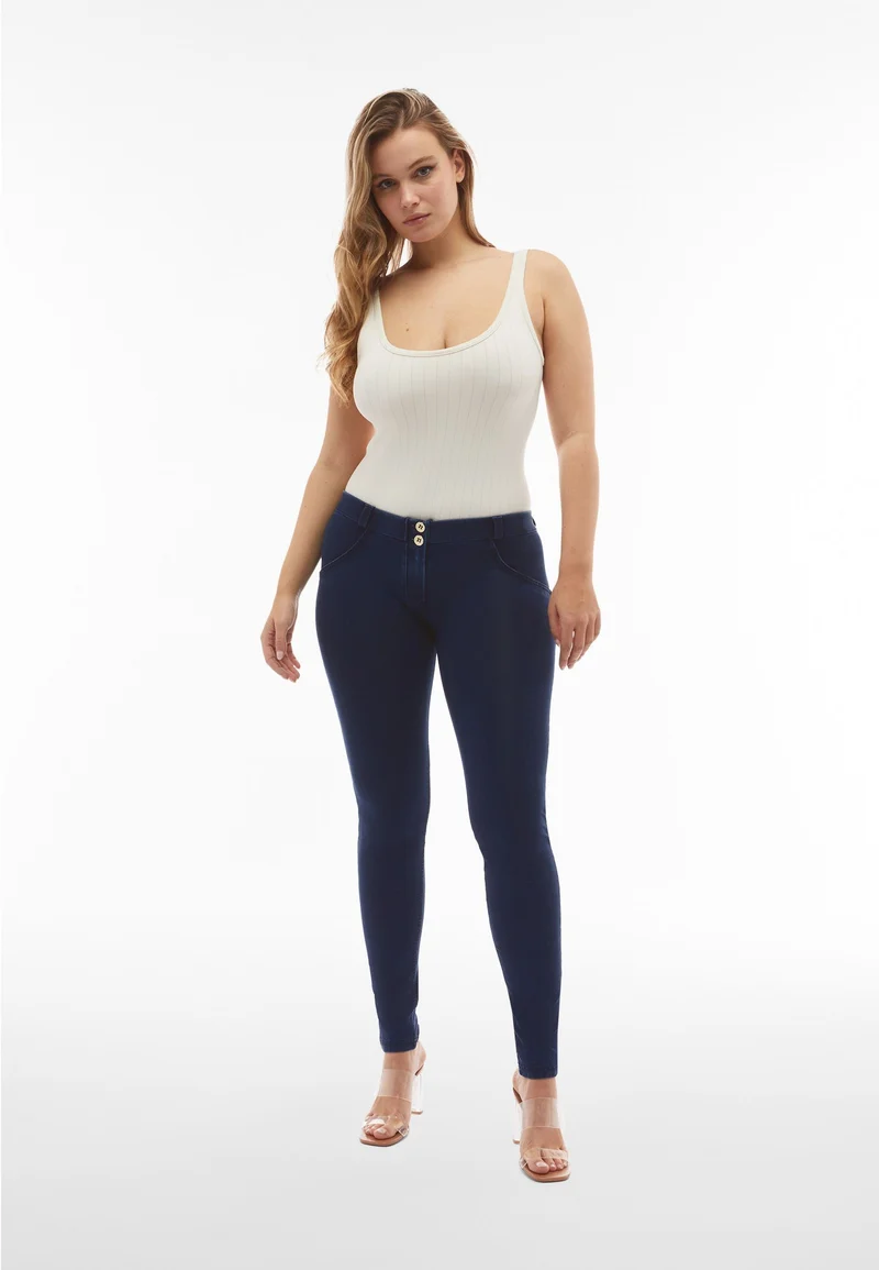 WR.UP Push-Up Low Waist Skinny Denim Jeans - Denim Dark Blue - Blue Seam