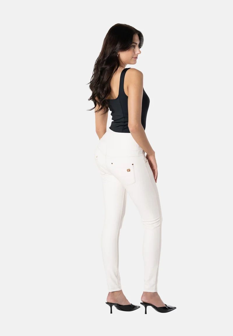 N.O.W. Yoga High Waist Skinny Vegan Leather Pant With Crossed Waist Band - White Sand