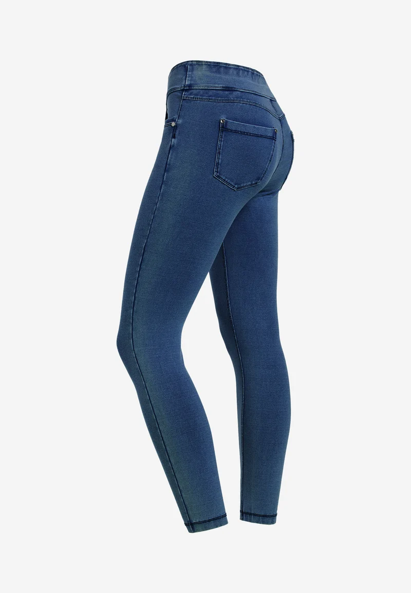 N.O.W. Yoga Mid Waist Skinny 7/8 Denim Jeans - Denim Dark Blue - Blue Seam