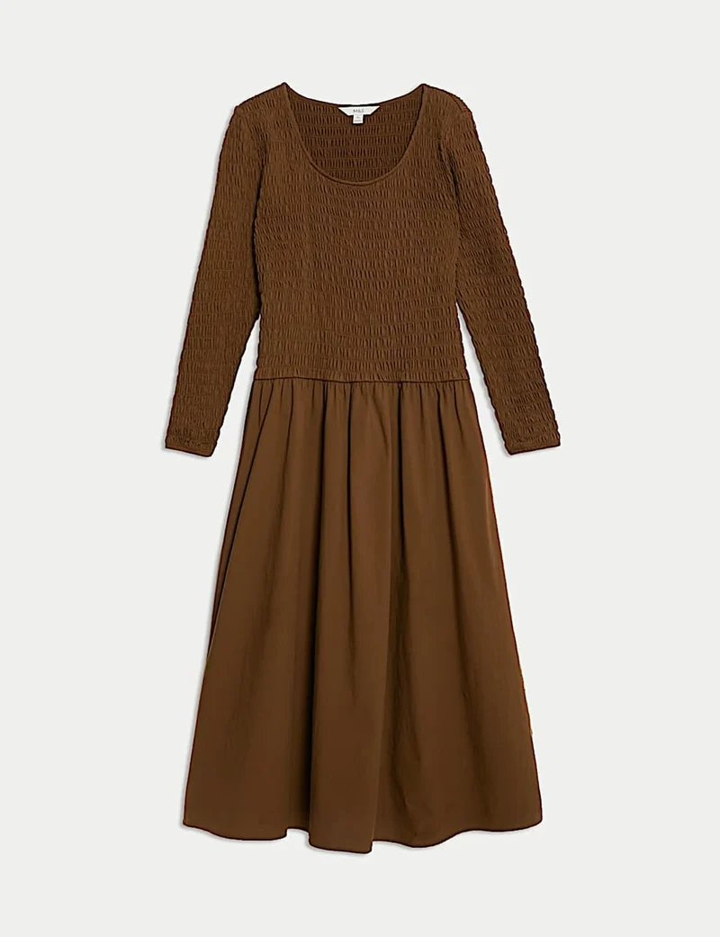 Pure Cotton Midi Drop Waist Dress