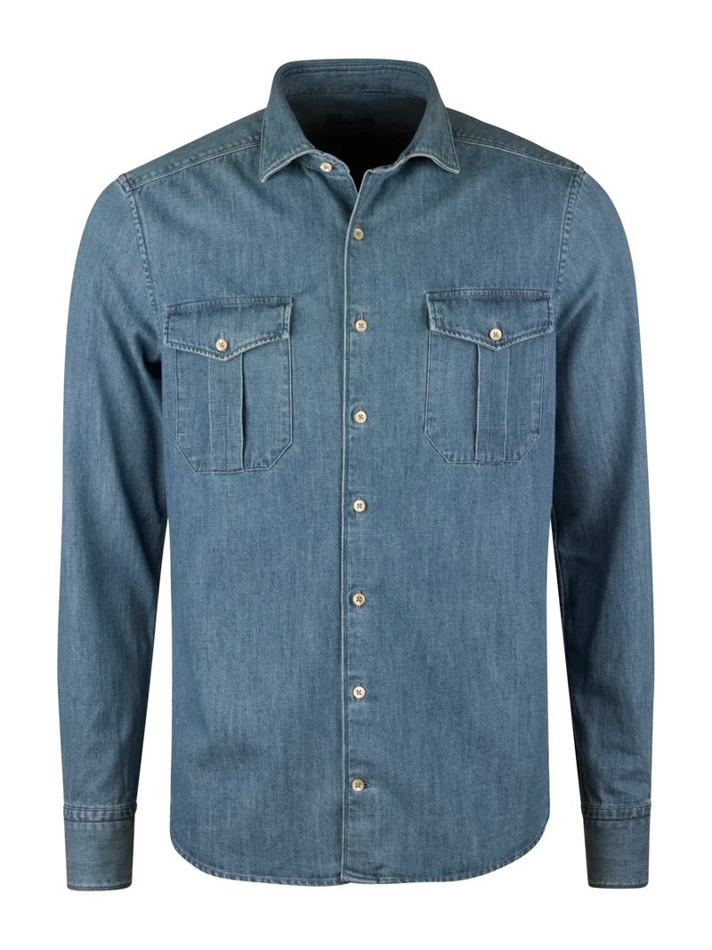 Blå Regular Denimskjorta, Bröstfickor