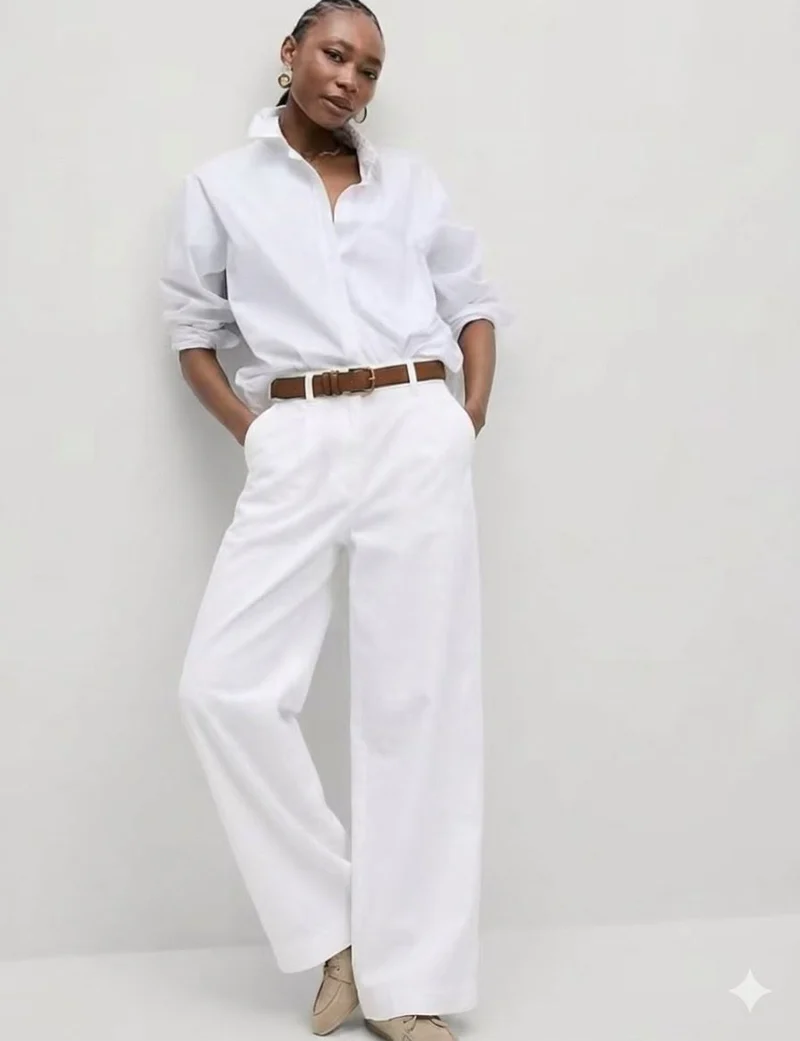Cotton Rich Slouchy Wide Leg Jeans Trousers - White