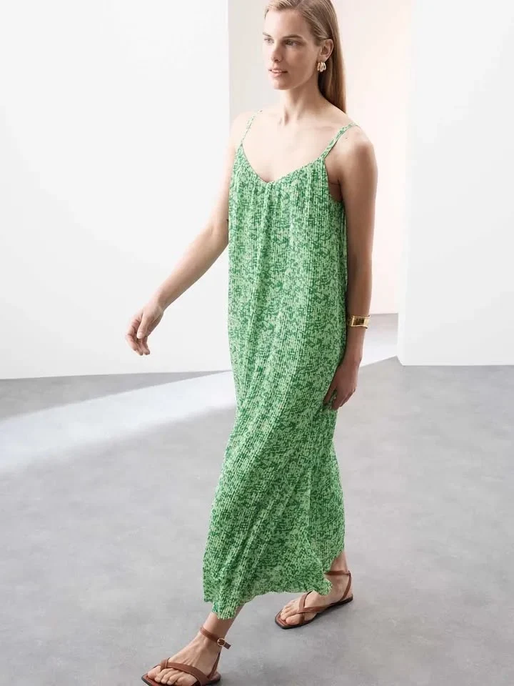 Autograph Plisse Printed V-Neck Midaxi Cami Dress