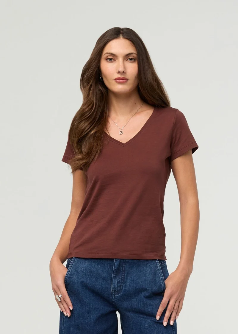 PurePima Slim V-Neck - Chestnut