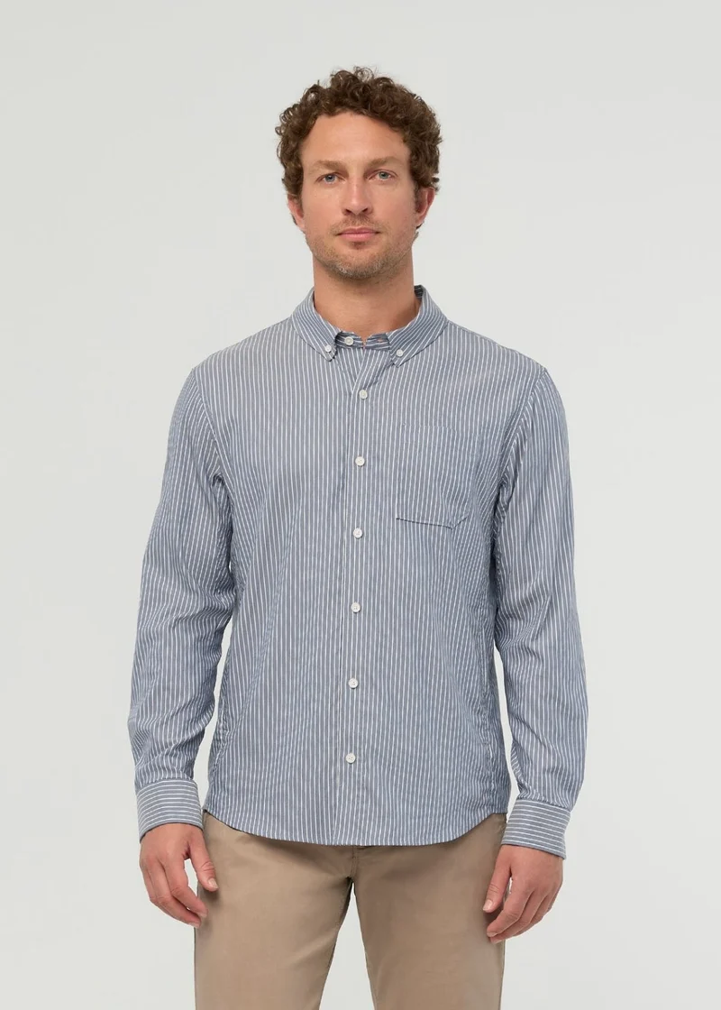 Cloudweight Twill One Pocket Shirt - Slate Blue Fine Stripe